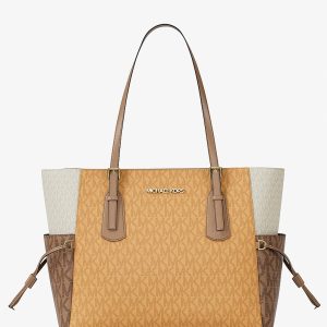 کیف توت زنانه Michael Kors مدل Voyager Large Color-Block Signature Logo Powder Blush Multi
