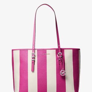 کیف توت زنانه Michael Kors مدل Quinn Large Striped Canvas