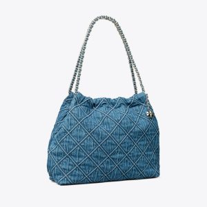 کیف زنانه Tory Burch مدل Fleming Soft Denim Hobo  in blue, size OS blue